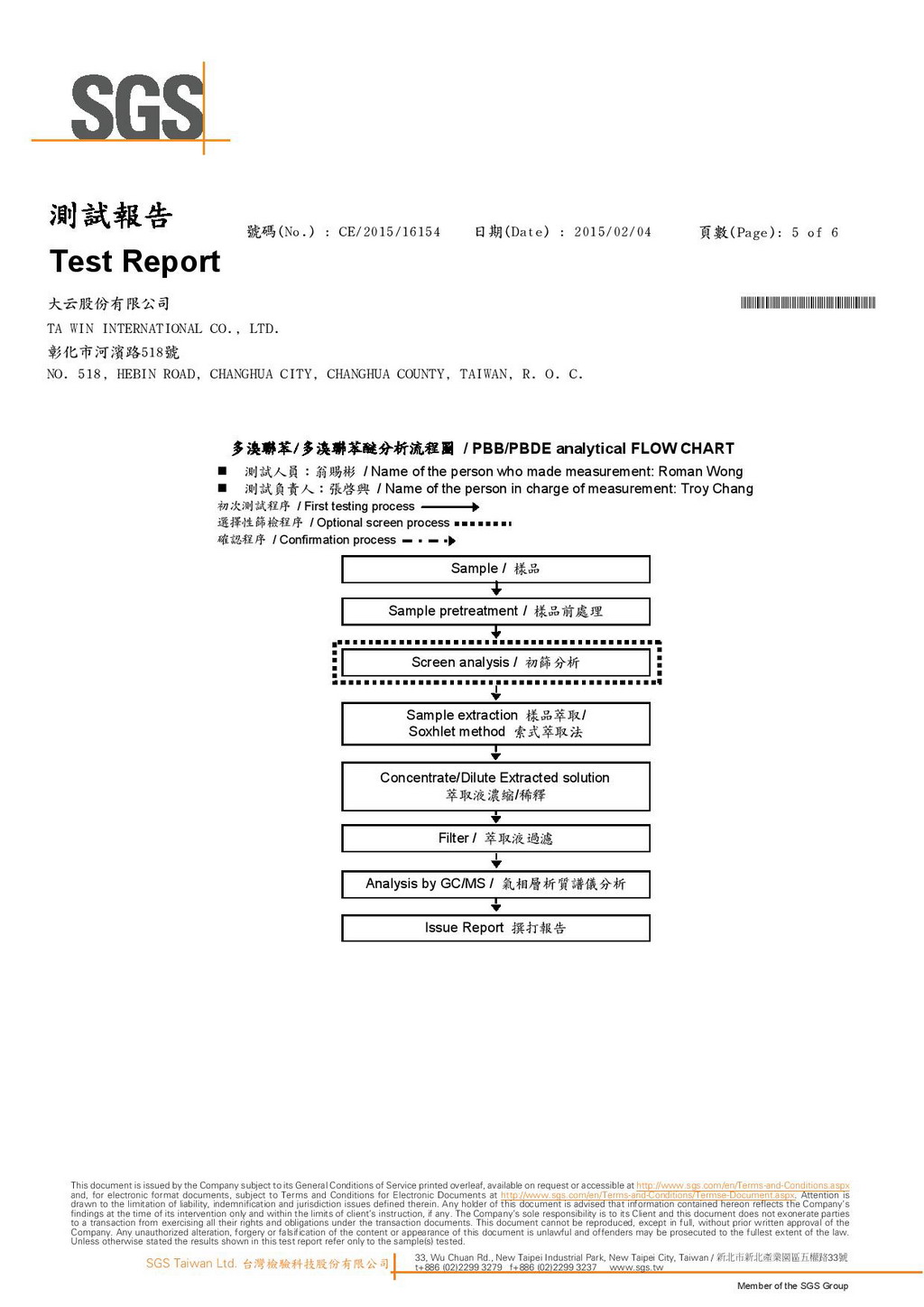 2015.02-The new version of SGS Testing Report for PVC Compound was enclosed.  